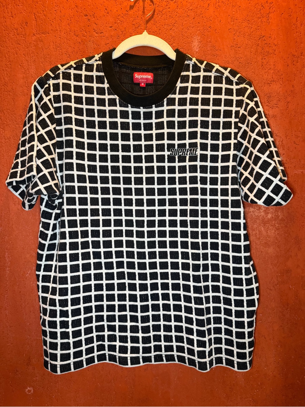 Supreme Black White Grid Logo Short Sleeve T-Shirt
